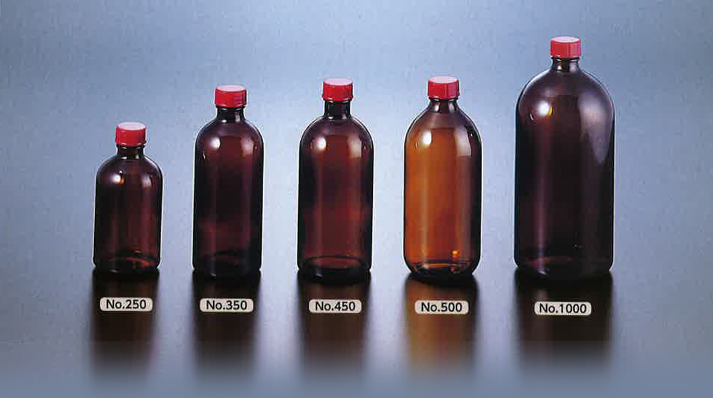 ガラス製細口瓶(褐色)No500 555mL キャップ・中栓付 (28入）0603-09