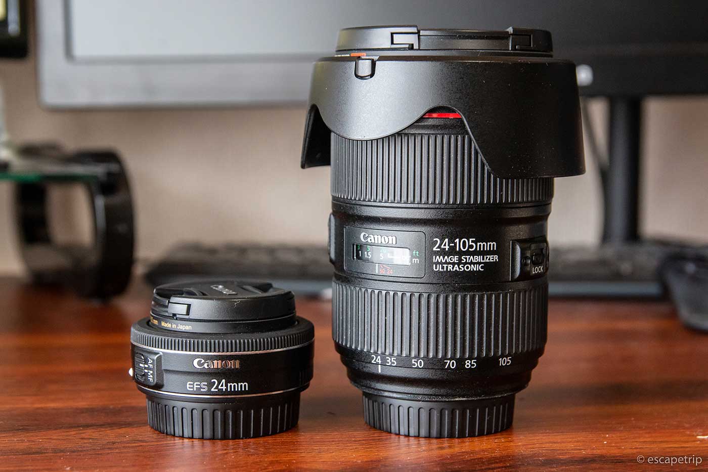 キヤノン24mmパンケーキレンズ「EF-S24mm F2.8 STM」。薄くて軽く