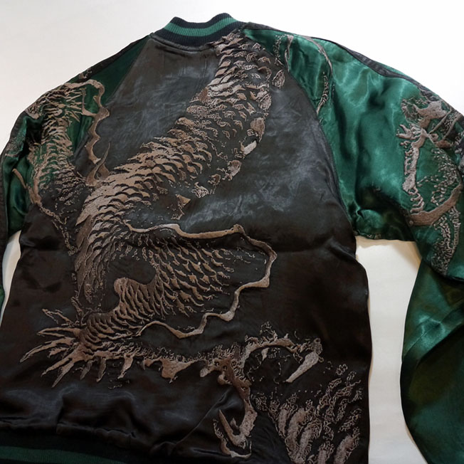 龍桜 [ 伏龍 ] 刺繍 リバーシブル スカジャン ブラック×グリーン