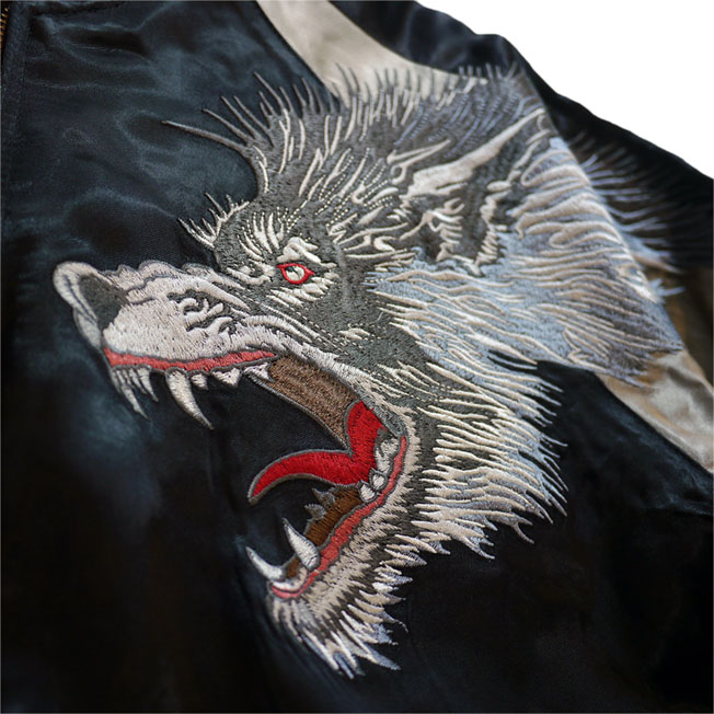 再入荷 さとり satori 月に狼柄刺繍 リバーシブルスカジャン GSJR-006