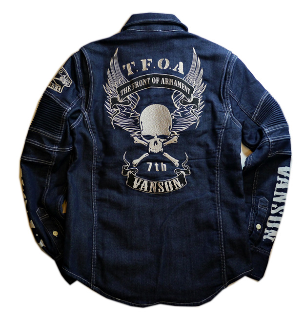 VANSON × 武装戦線 T.F.O.Aコラボ カットライクデニム ライダースシャツ