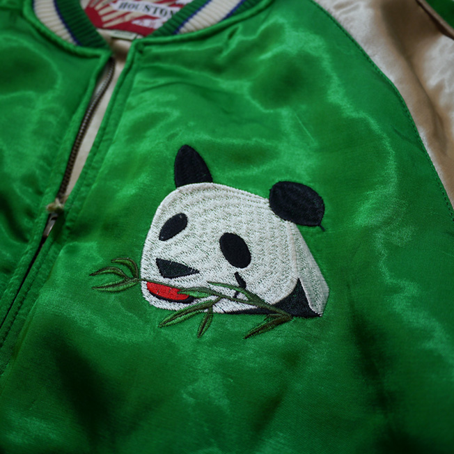 HOUSTON ヒューストンパンダ 刺繍 スカジャン (中綿入り）グリーン