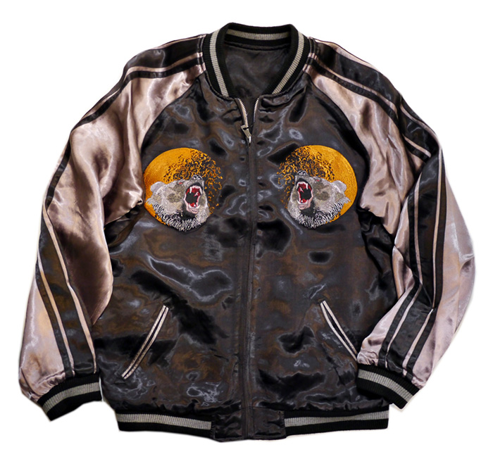 新色 さとり satori [ 月に熊 ] 刺繍 リバーシブルスカジャン チャコール