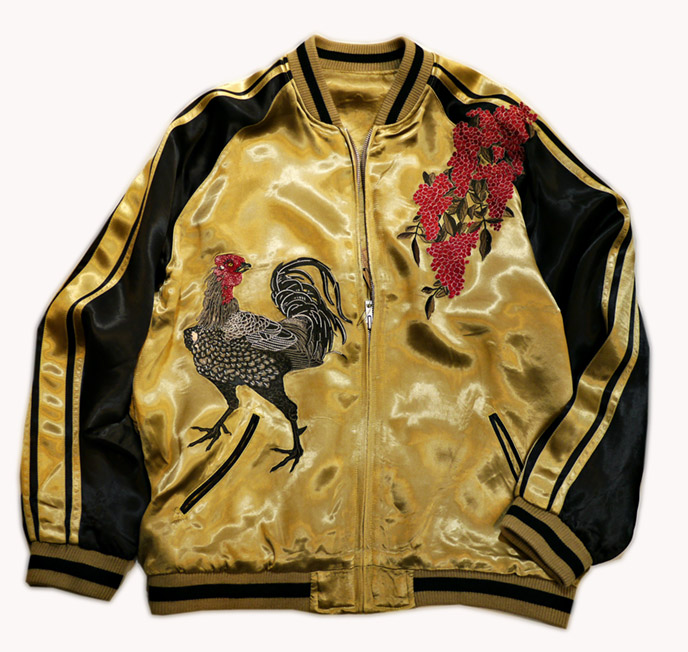 花旅楽団 [ 若冲の黒鶏] レーヨンサテン リバーシブル 刺繍 スカジャン