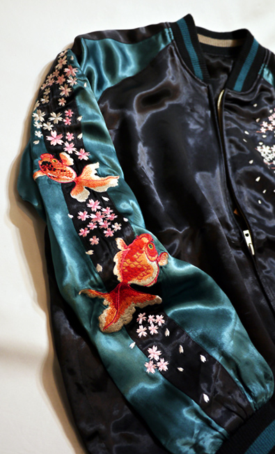 花旅楽団 [ 桜金魚 ] 刺繍 リバーシブルスカジャン SSJ-034 ブラック