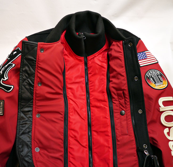 VANSON (バンソン）メルトン×ナイロン袖 スタジアムジャンパー NVJK