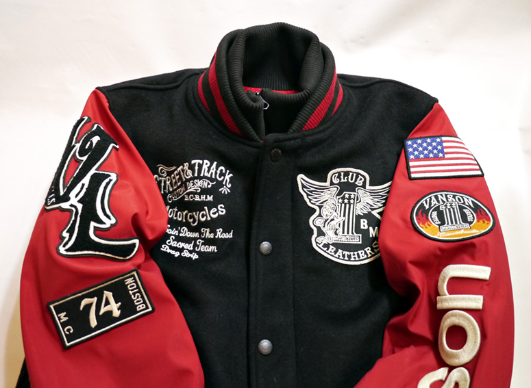 VANSON (バンソン）メルトン×ナイロン袖 スタジアムジャンパー NVJK