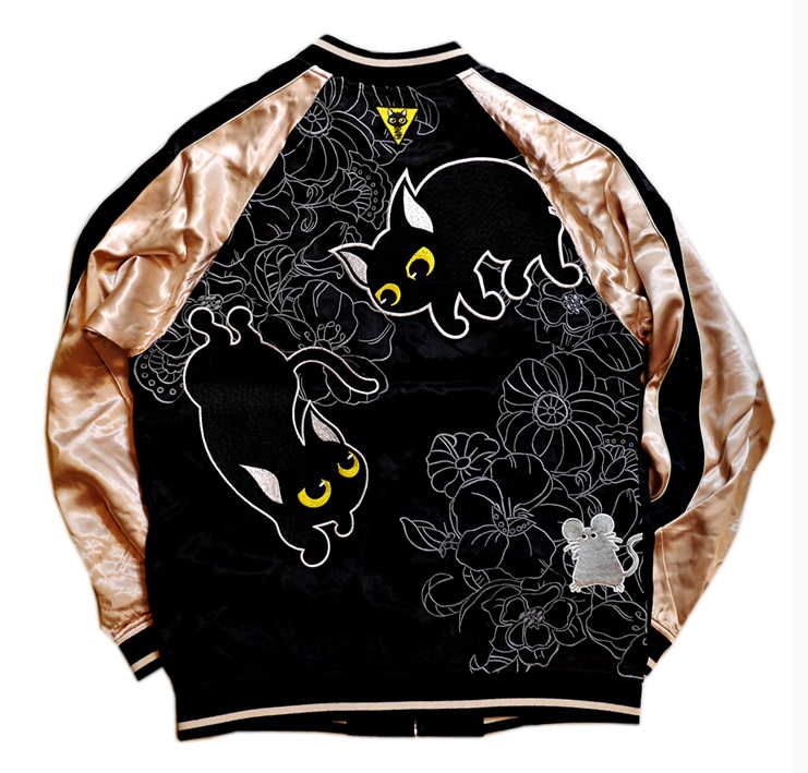 LIN (リン） [ Lamy and Earl ] 猫戯れ 刺繍 リバーシブルスカジャン