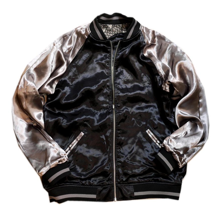 絡繰魂 [ 龍 ] 刺繍 リバーシブル スカジャン ブラック×グレー 244032