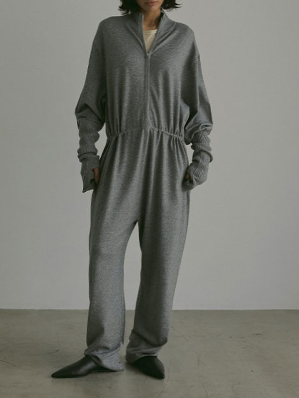 フロントファスナーニットオールインワン(S BEIGE): ワンピース