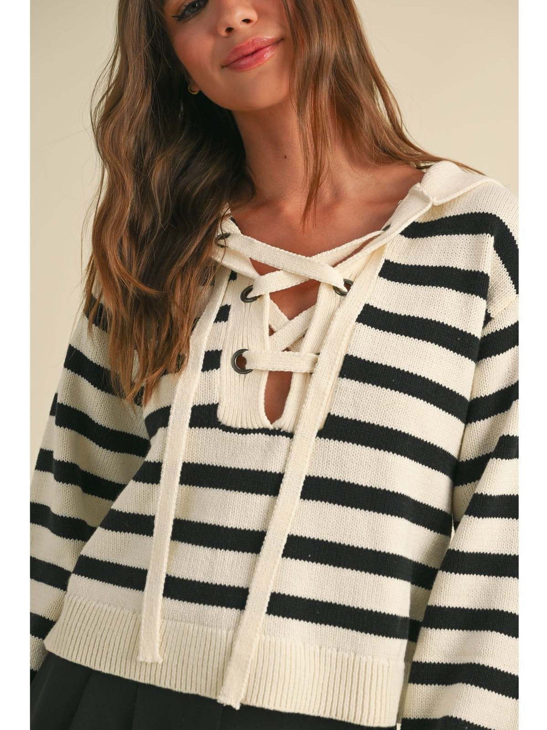 Striped Lace-Up Sailor Collar Sweater – Nautical Chic | Evercado