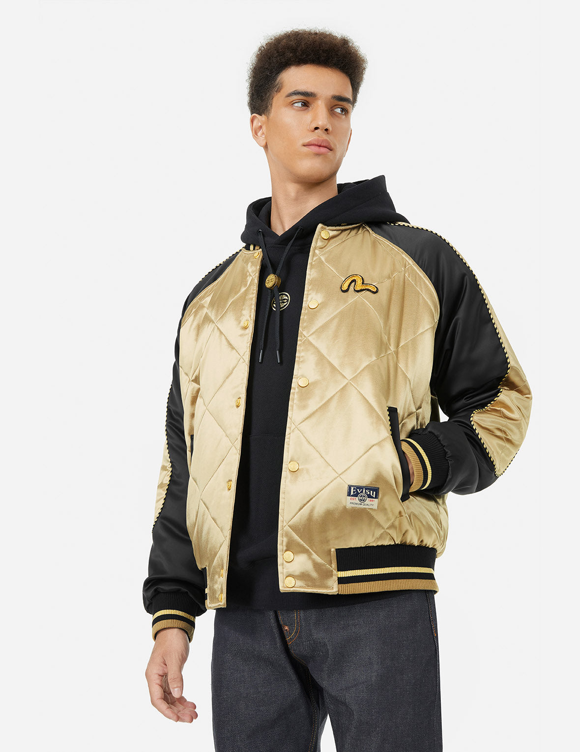 家紋ビーズ刺繍リラックスフィットパッド入りスカジャン – EVISU