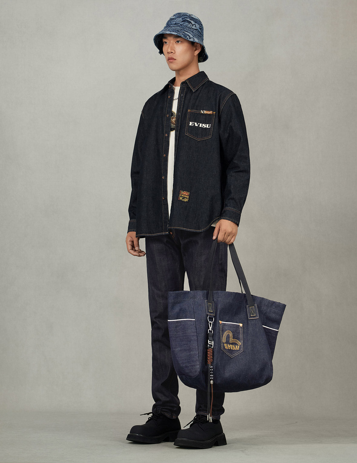 カモメ刺繍デニムトートバッグ – EVISU
