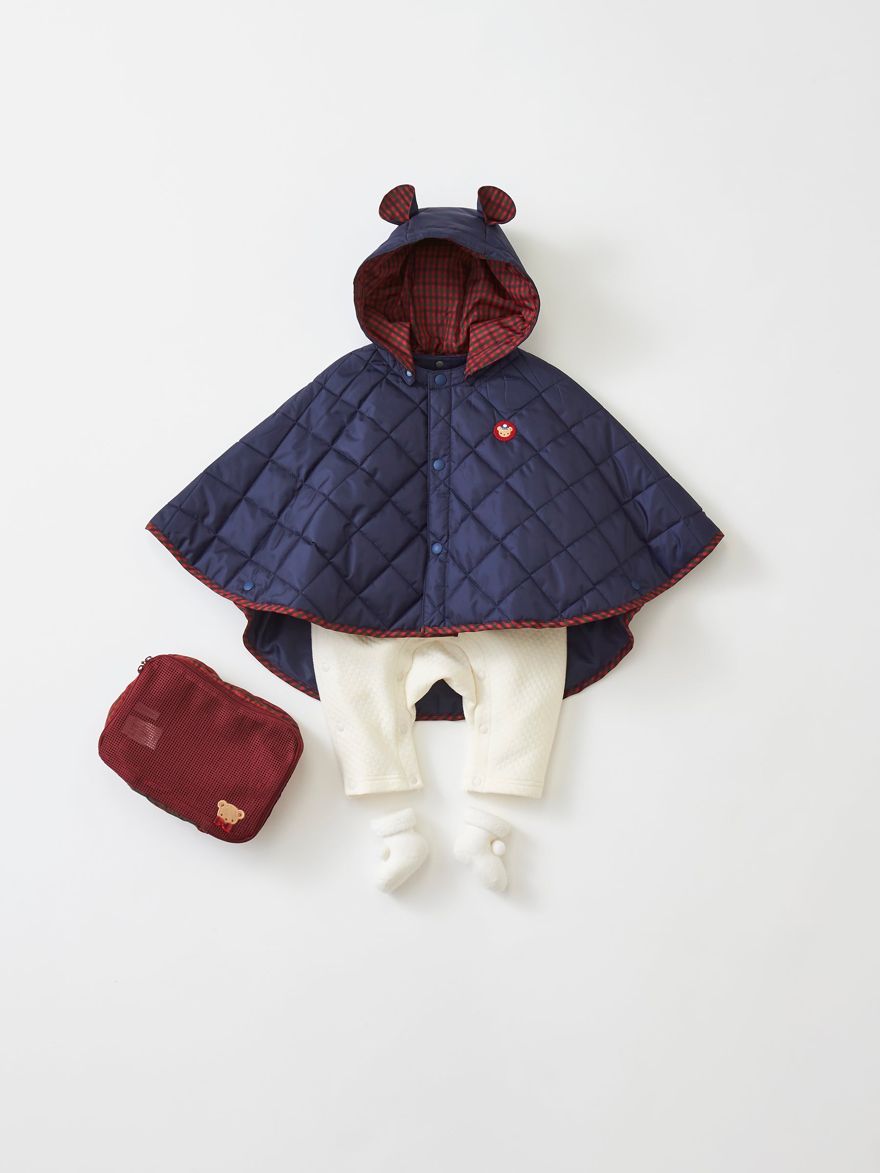 ネイビー クマ刺繍familiar ファミリア3WAYブランケットケープ