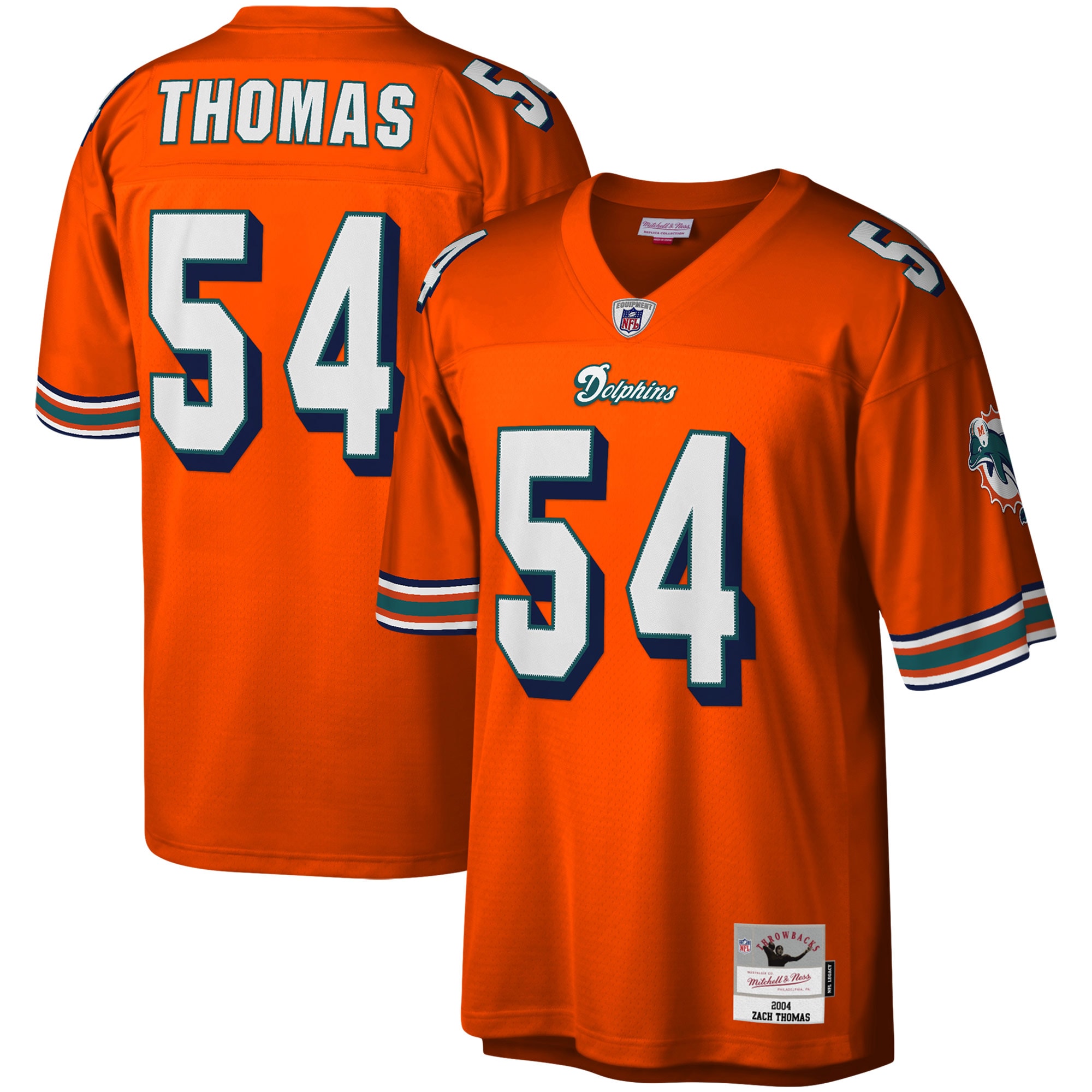Men's Mitchell & Ness Zach Thomas Orange Miami Dolphins Legacy