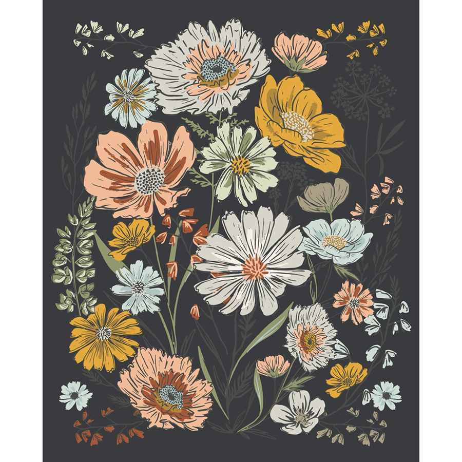 Moda Woodland & Wildflowers Panel Charcoal - Fancy That Design