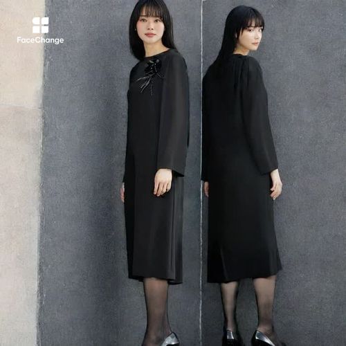 後ろのドレープがポイントのモダンなワンピース 9号・ブラック｜東京