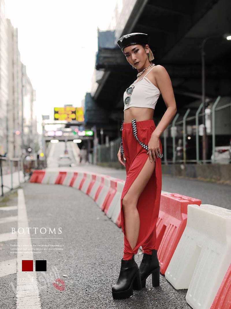 ボムシェル bombshell スウェット スリット sexy 黒 赤 ロングパンツ