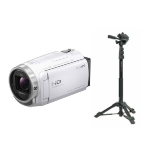 レンタル] ソニー ビデオカメラ HDR-CX680(ホワイト) ＆ 自立脚付き一