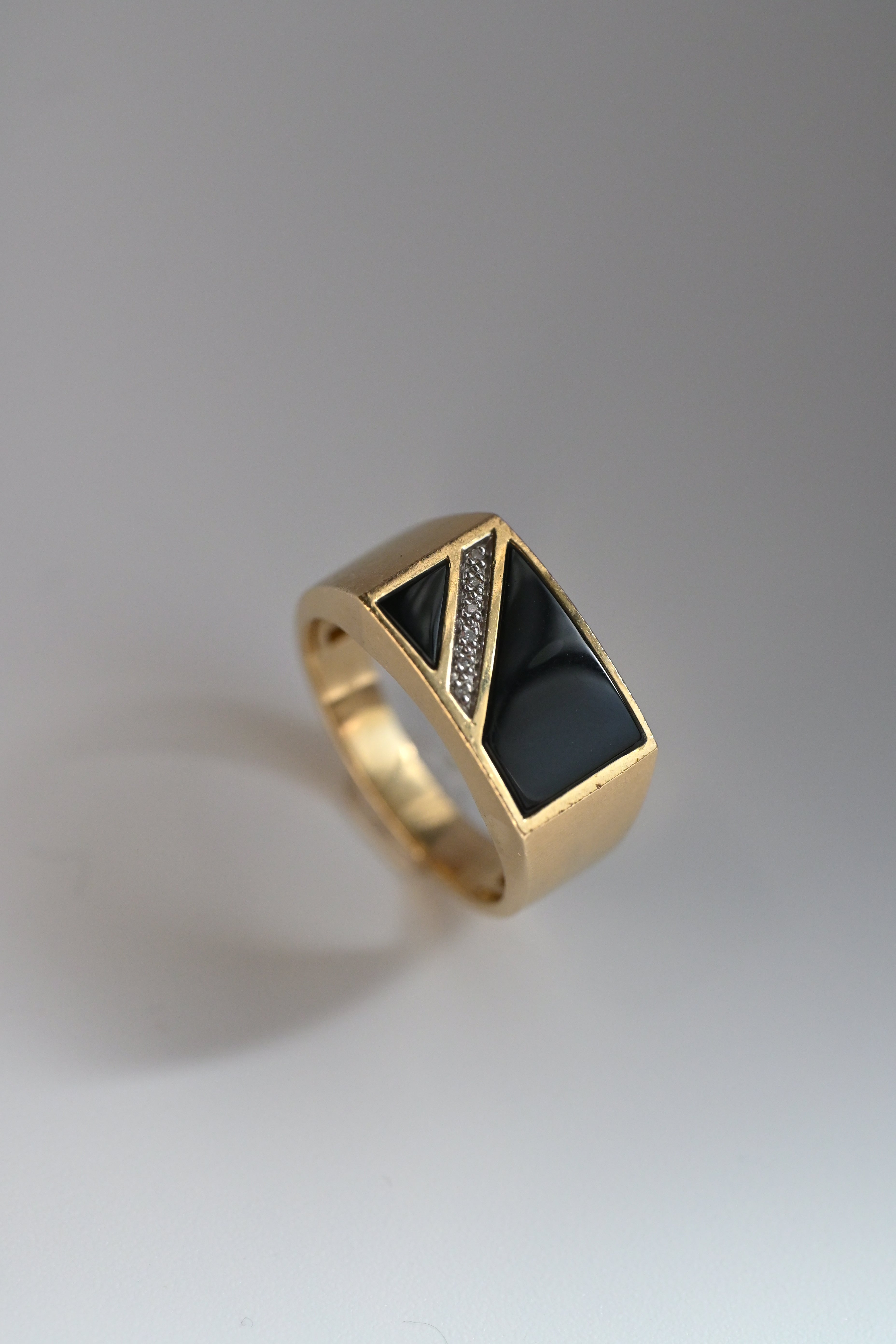 14K 6.70g オニキス ＆ ダイヤモンド・メンズ スラッシュリング