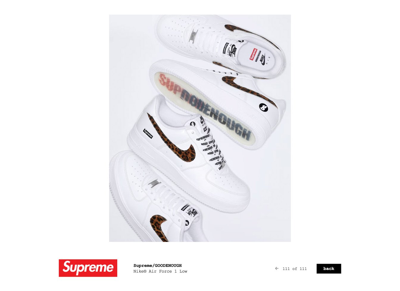 シュプリームがグッドイナフとのコラボ発表、ナイキ「エア フォース 1
