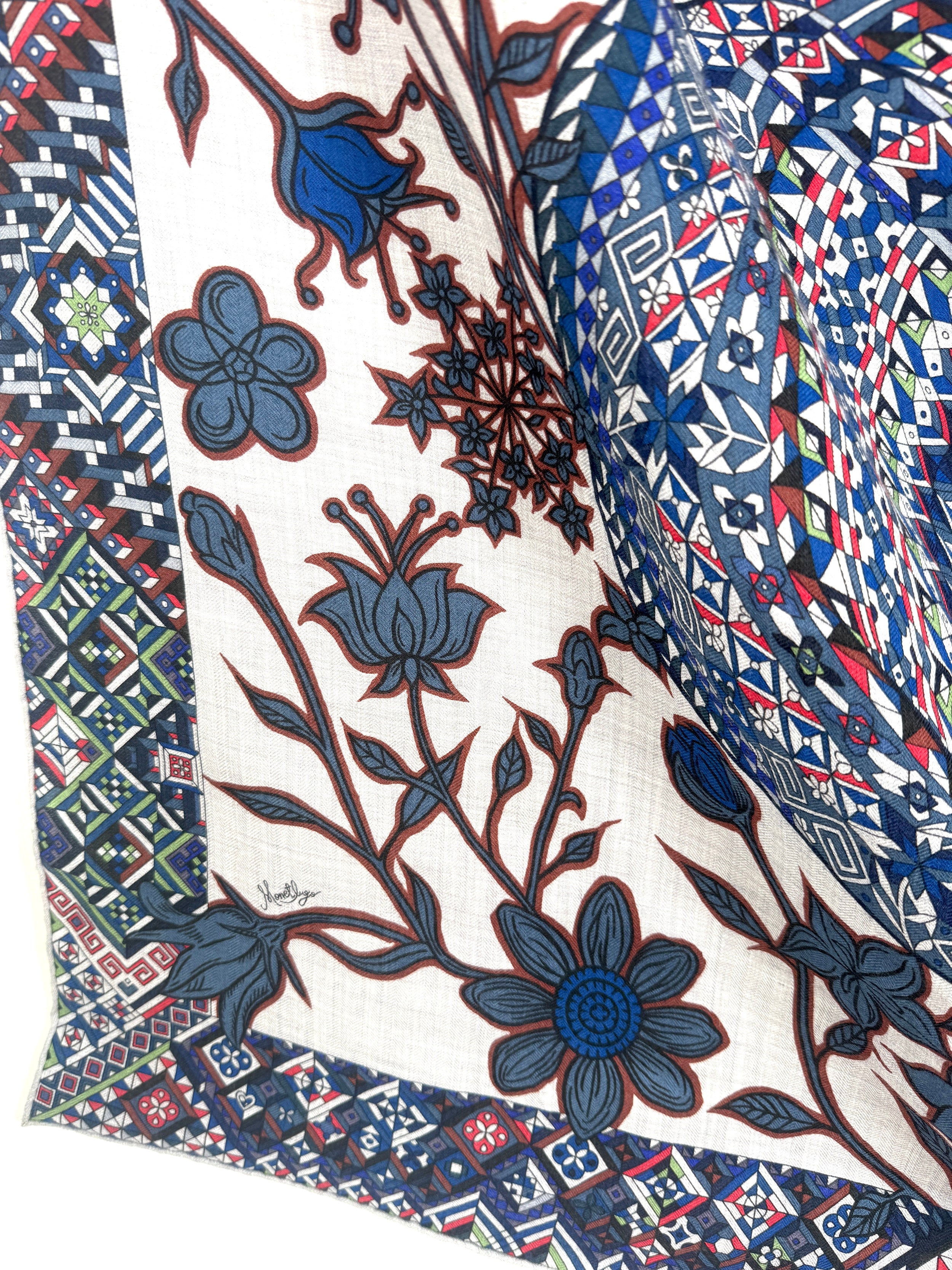 HERMES Le Jaguar Et Le Colibri Gris Chine Bleu Acajou Cashmere 140