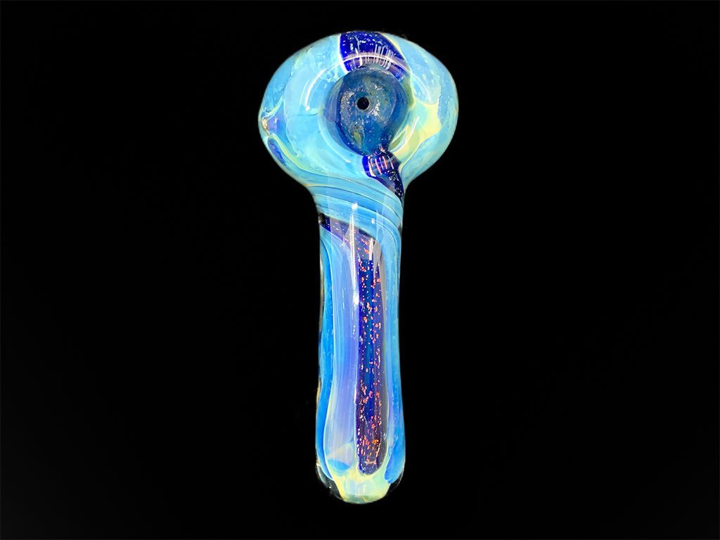 Dichroic Blue Bomber Glass Pipe - Fat Buddha Glass