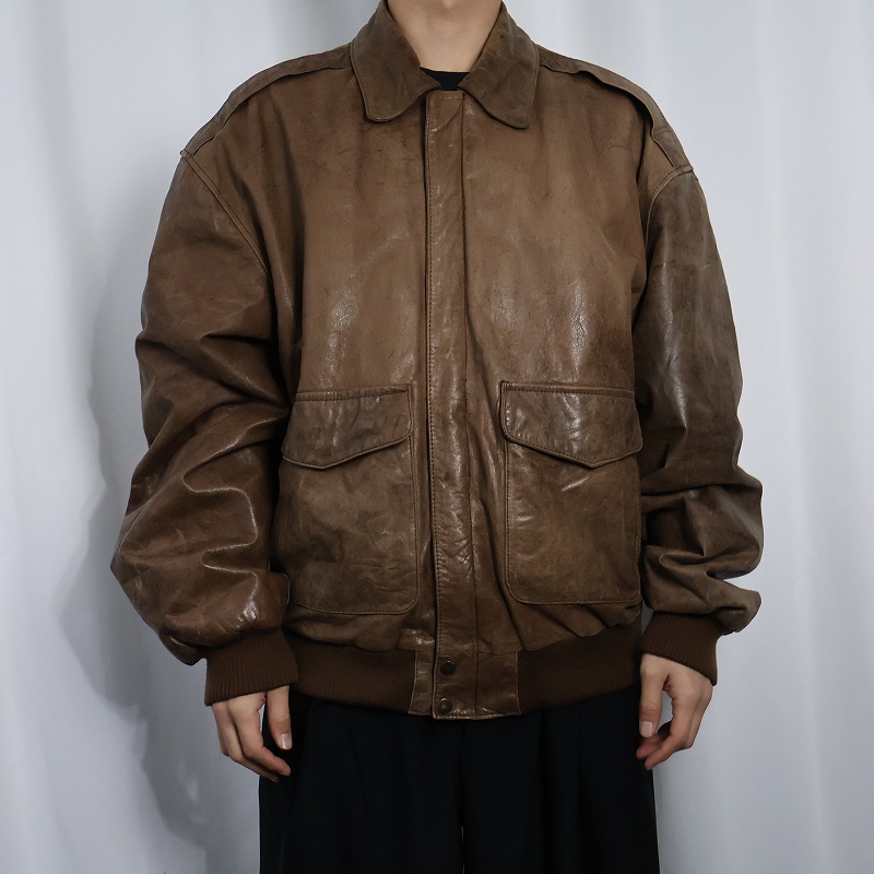 80s 90s 80年代 90年代 レザージャケット 茶色 ブラウン フェード