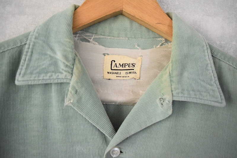 50s 60s 50年代 60年代 開襟シャツ ループカラー 水色 ライムグリーン