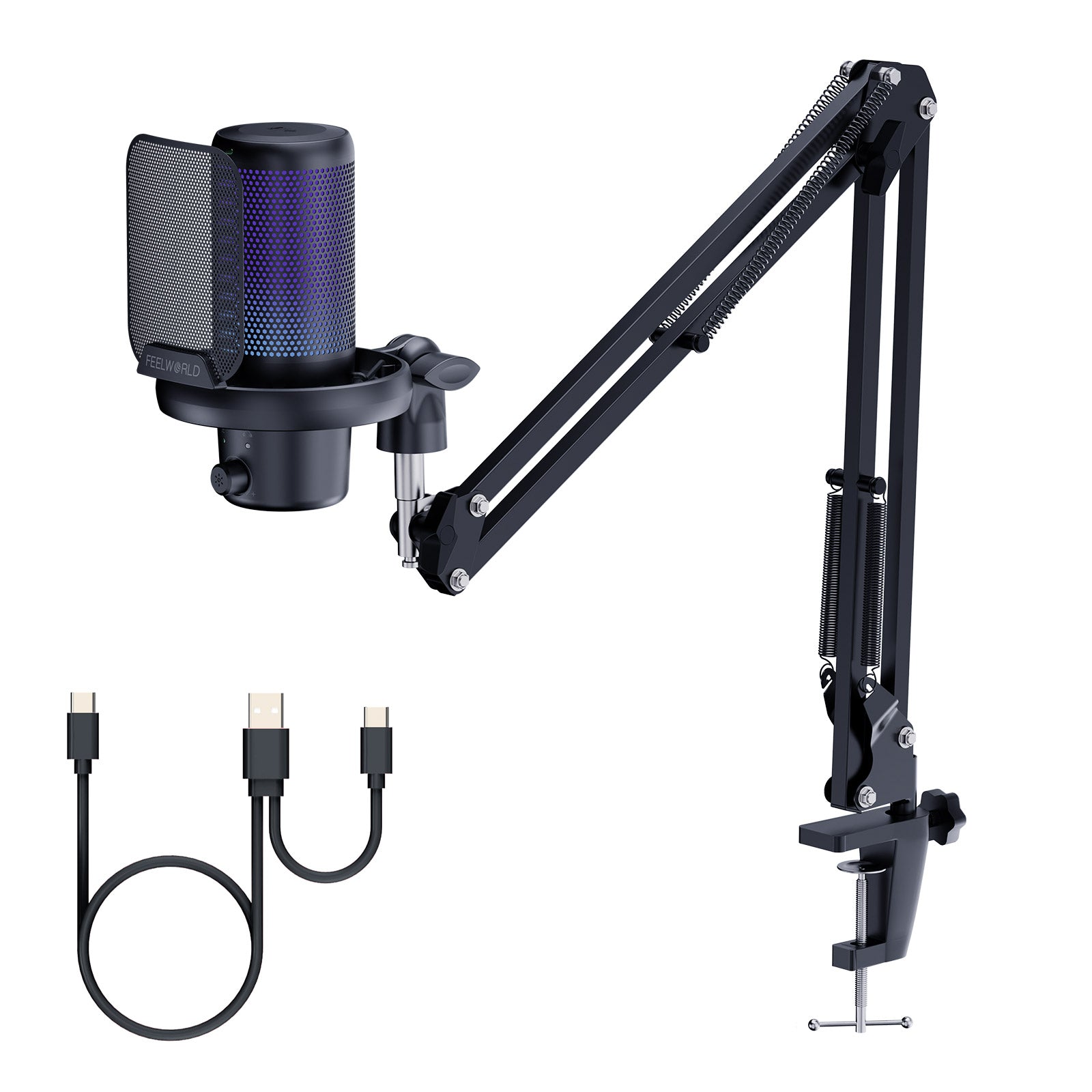 FEELWORLD VM1 ゲーミング PC USB コンデンサー マイク ブームアーム