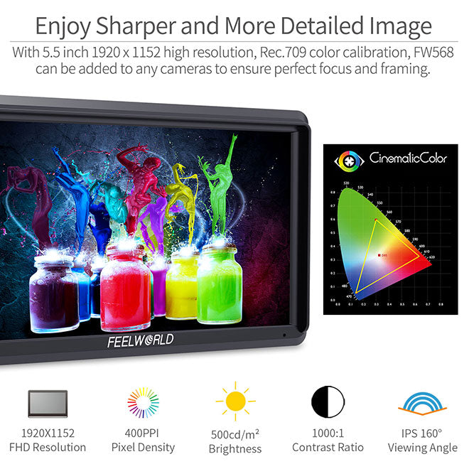 FEELWORLD FW568 5.5インチ小型カメラDSLRモニター4K HDMIフルHD