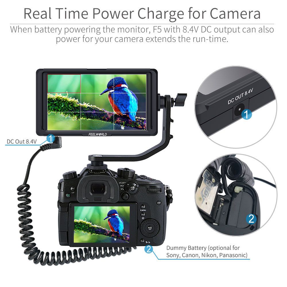 FEELWORLD F5 5 Inch Small 4K HDMI DSLR Camera field Monitor full