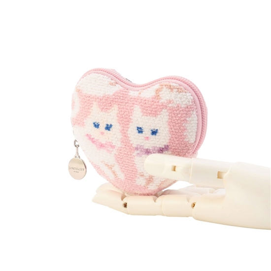 モフモフネコチャン ハート型ポーチ L/MNC-260284(ペールピンク