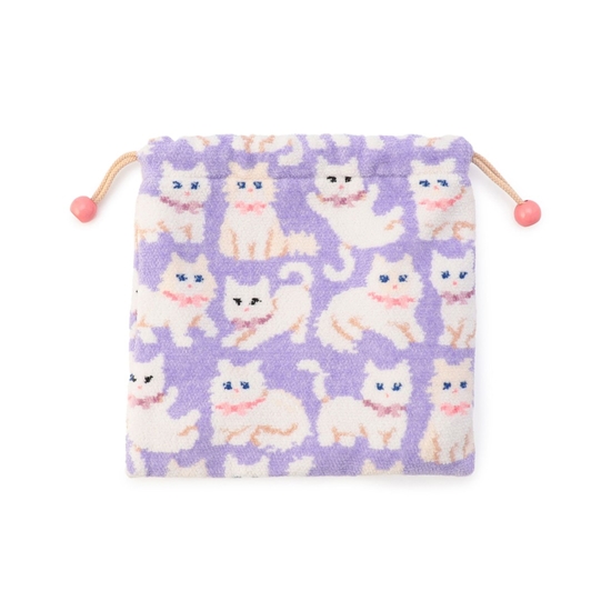 モフモフネコチャン 巾着 L/MNC-260283（WEB限定）(ペールパープル