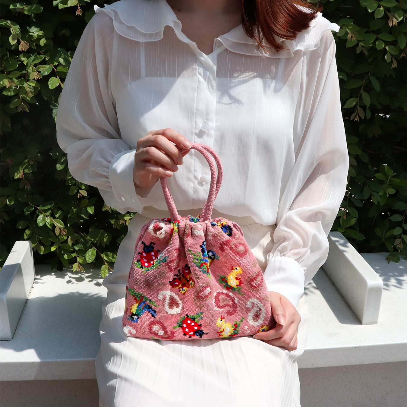 ハイジペイズリー 手付き巾着 HPY-257017(ピンク): FEILER｜フェイラー