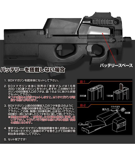 P90 TR 電動ガン スリング、マガジン3本、ホルダー、バッテリー充電器