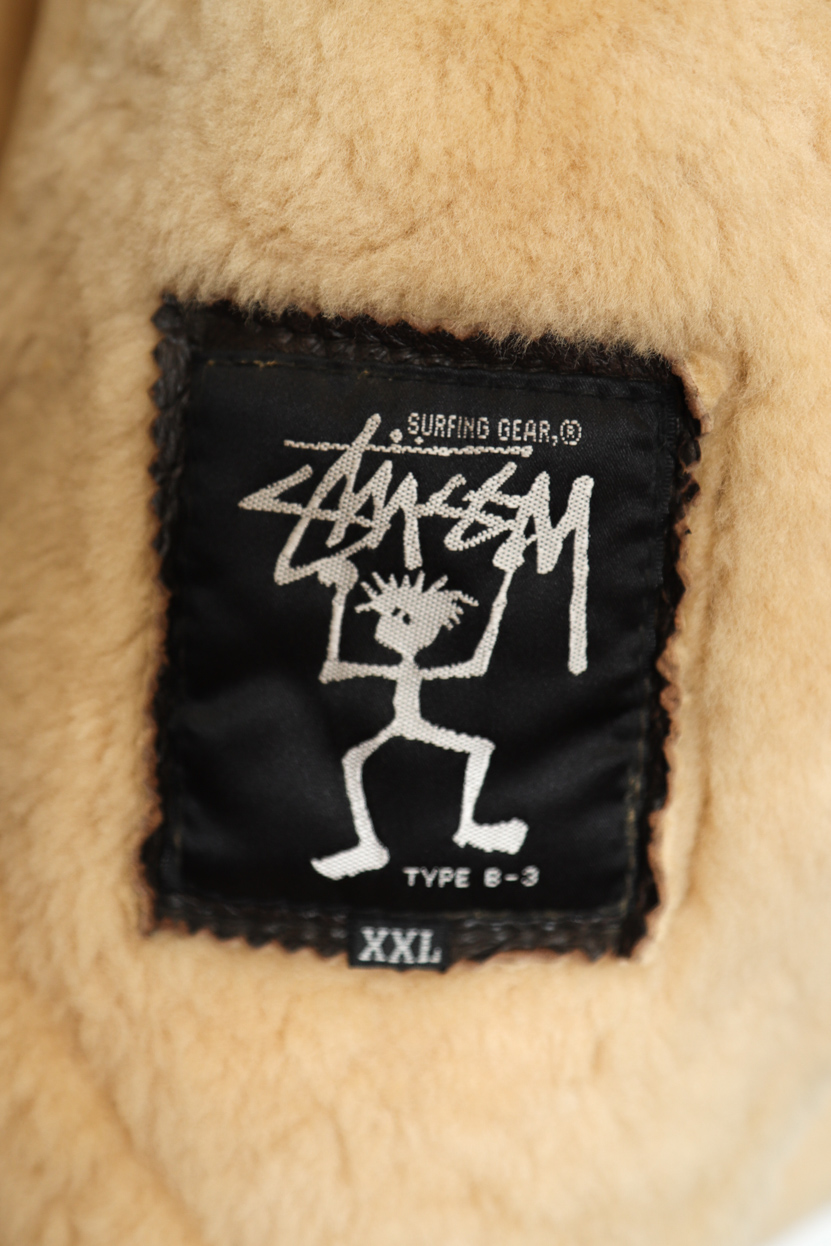80S STUSSY B-3 MOUTON LEATHER JACKET/XXL | 古着屋FERANTRACING