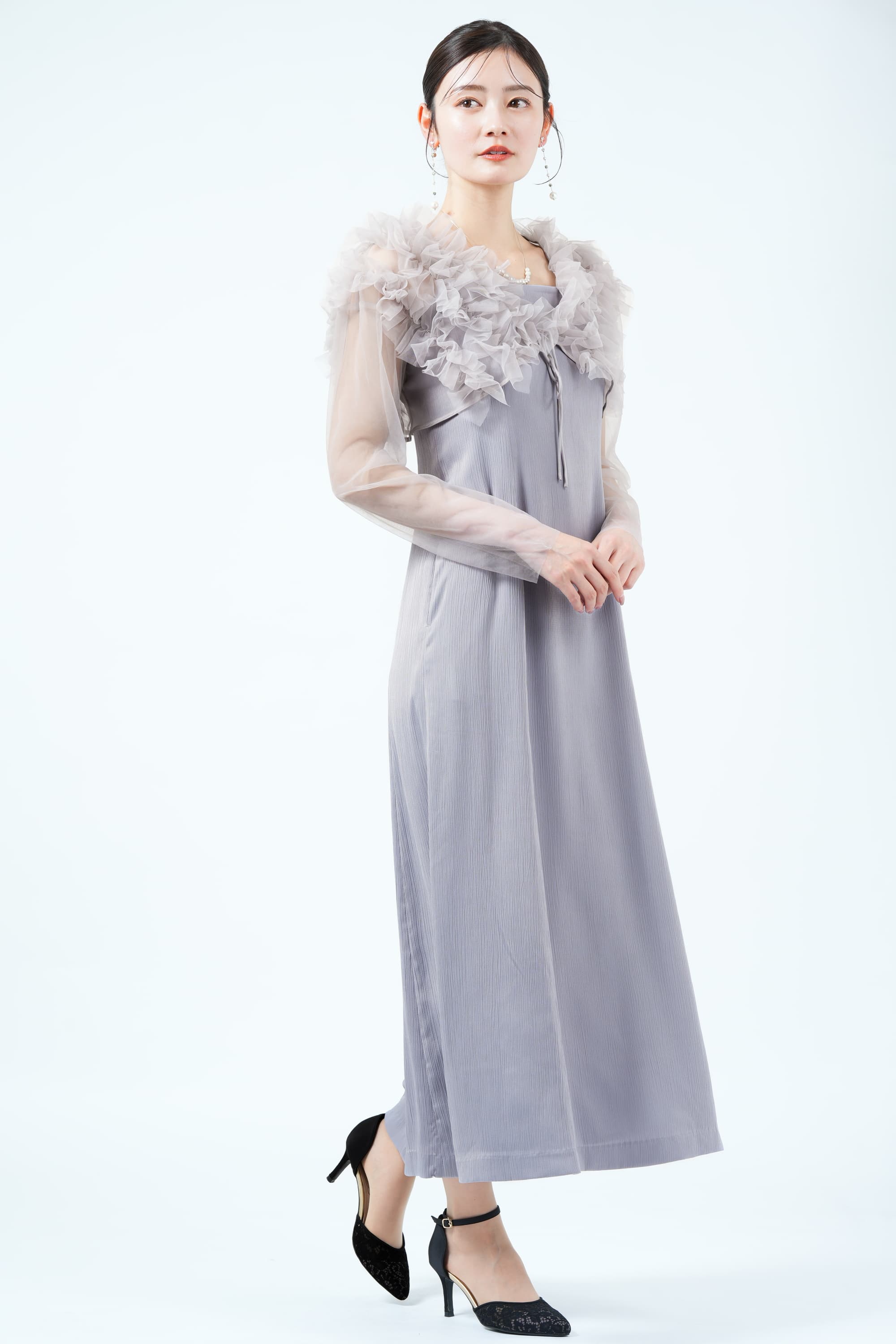 LAGUNAMOON チュールフリル光沢ライトブルードレス (M) をレンタル