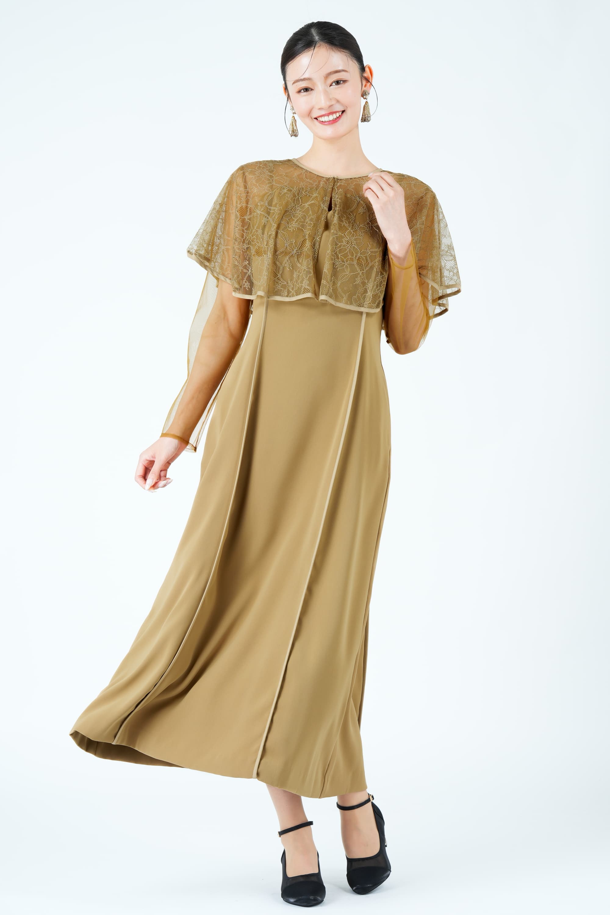 LAGUNAMOON ケープ風ボレロレイヤードベージュドレス (S) をレンタル