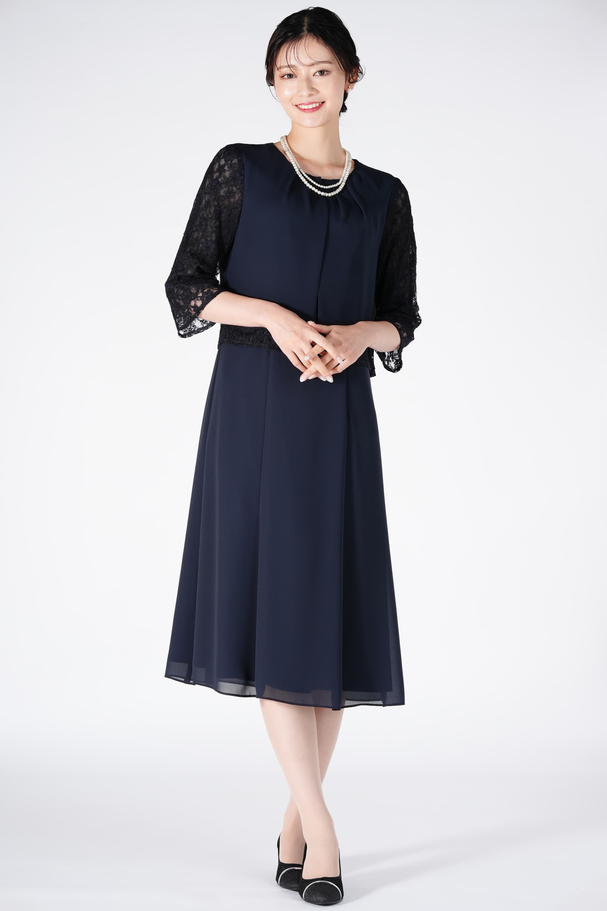 RIFANNE 東京ソワール 光沢グレージャケット×ネイビードレスセット (L