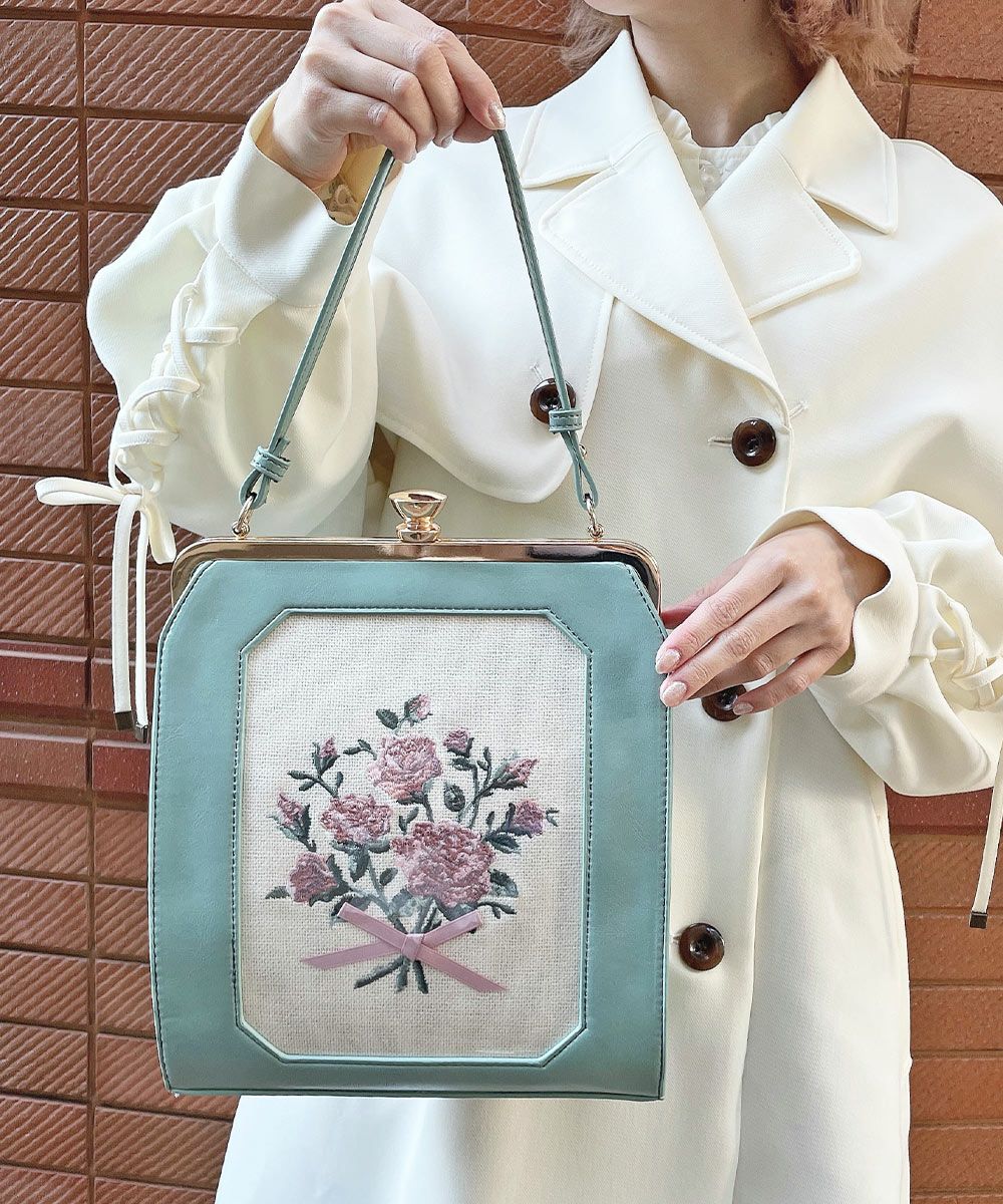 □ブーケ刺繍スクエアがま口バッグ/an another angelus [53BC05a003
