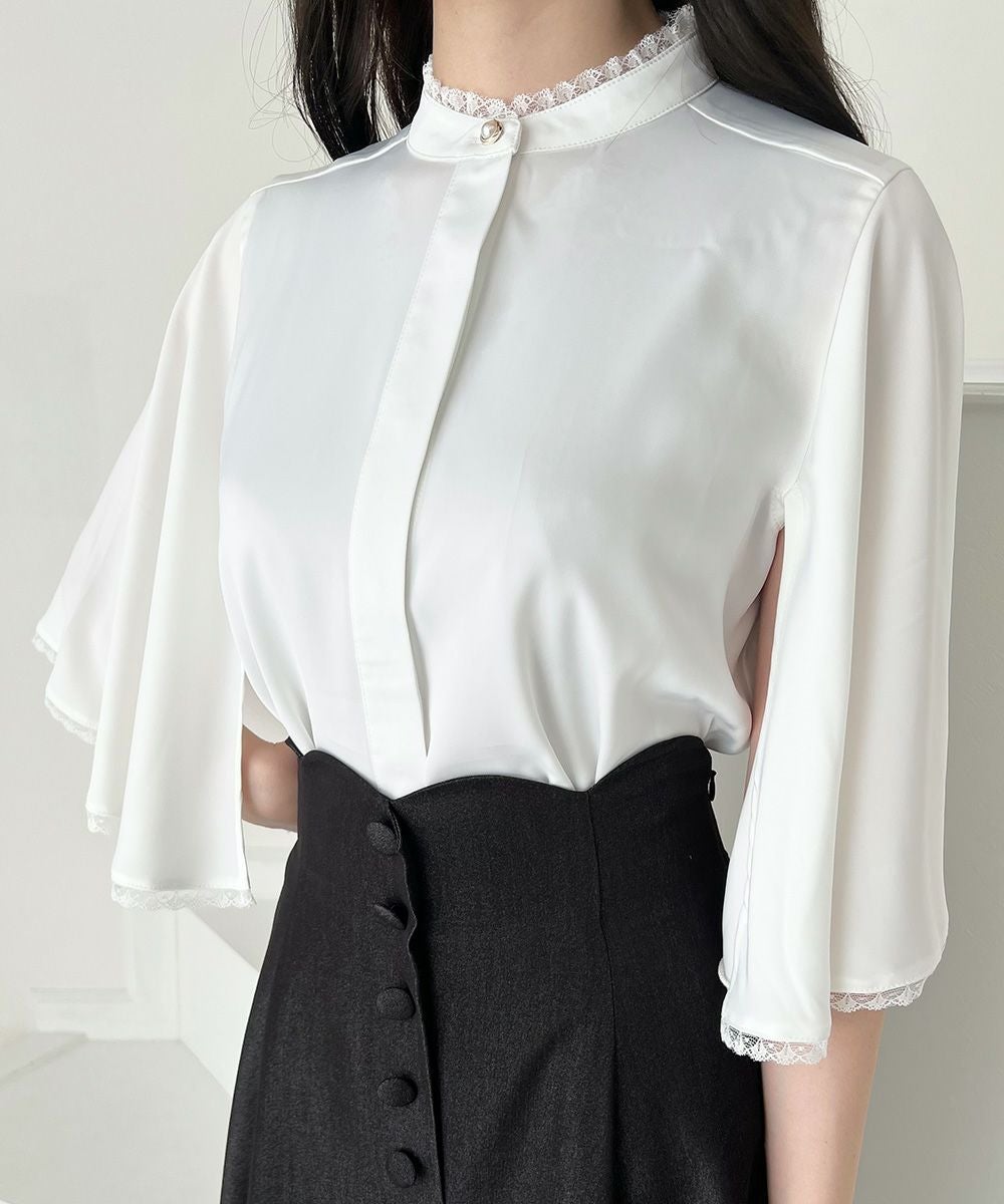 レース使いケープスリーブブラウス/an another angelus [55BF02i008