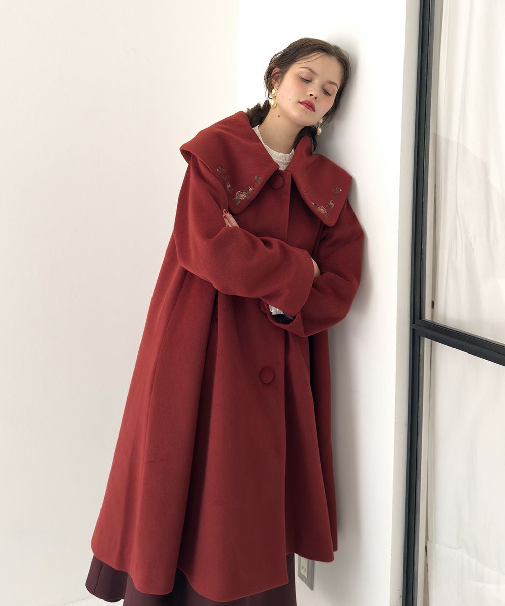 あったか素材】ローズ刺繍ビッグカラーオーバーコート/an another