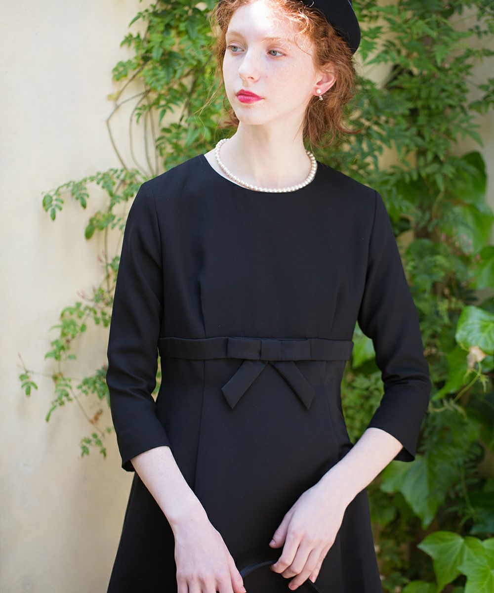 ハイウエストリボン切替えワンピース【オケージョン】/F i.n.t Black