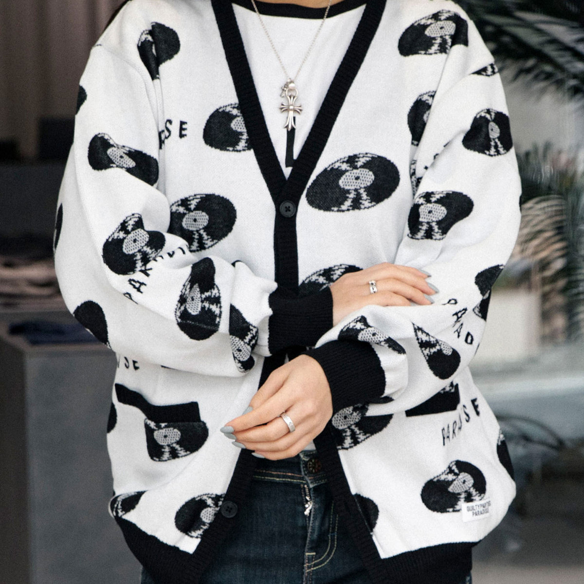 RECORDS JACQUARD KNIT CARDIGAN - WACKO MARIA (ワコマリア) - tops