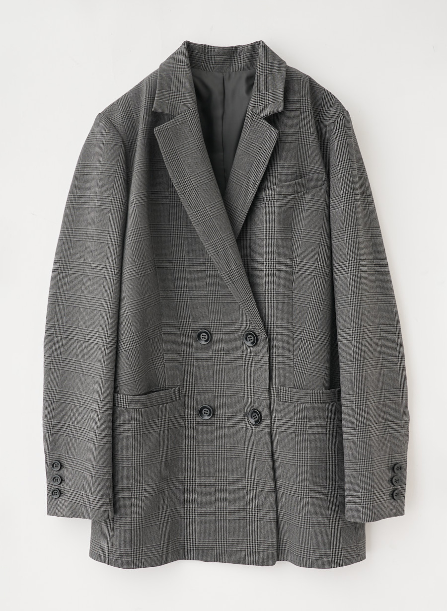 ウール調グレンチェックストレッチダブルジャケット｜LOUNIE（ルーニィ
