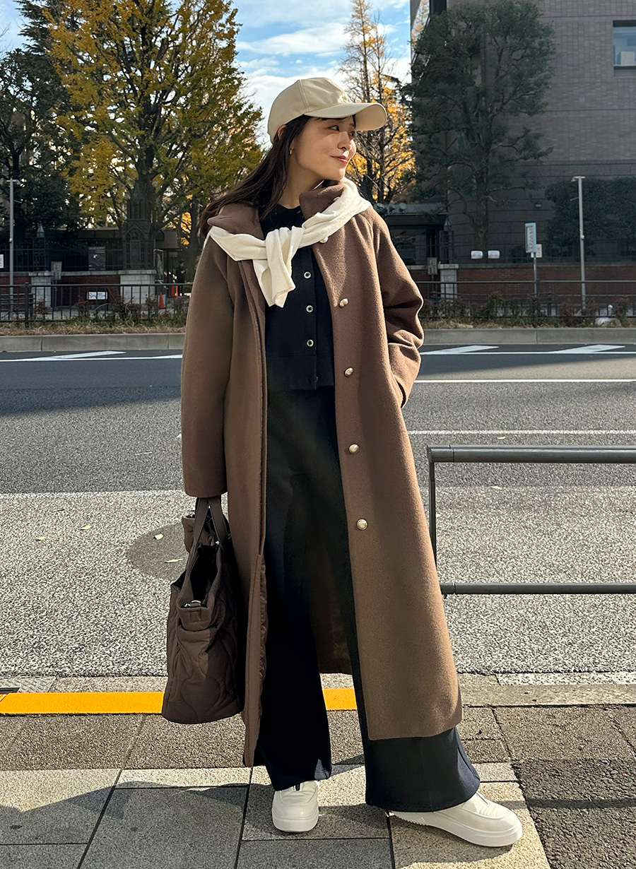 メリノウール＞スタンドカラーベルテットロングコート｜LOUNIE