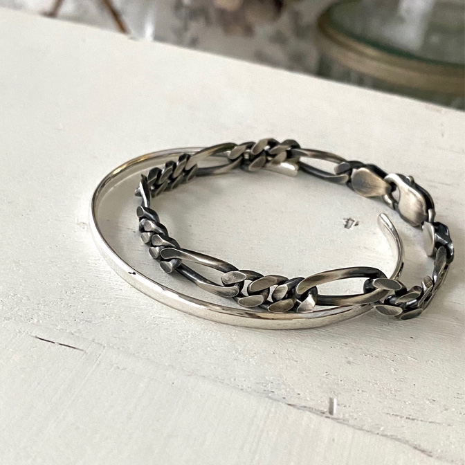 a1352-65-20 ブラック(燻し)フィガロチェーンブレスレットシルバー925