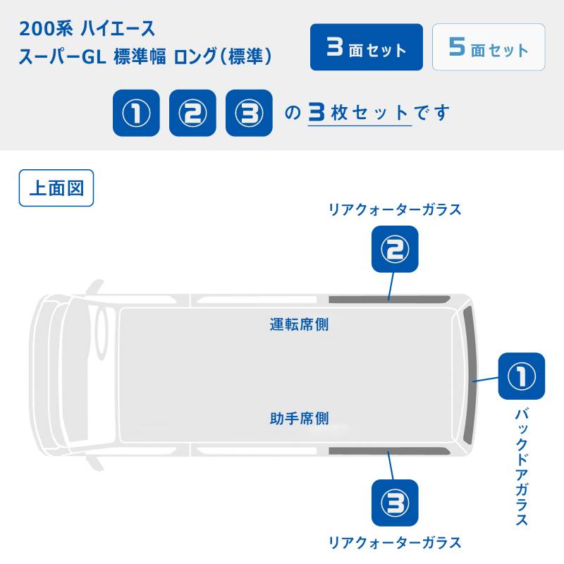 200系 ハイエース スーパーGL 標準幅 ウィンドウパネル 3面セット
