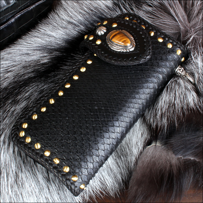 バイカーズウォレット パイソン長財布 ブラック